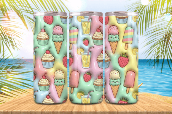 Download 3D Puff Ice-creams Summer Tumbler Wrap | - Premium Resources